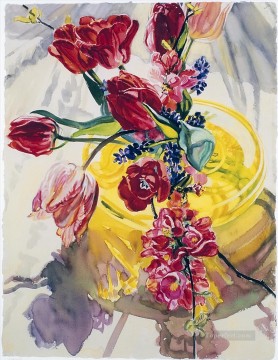 Still life Painting - Spring Flowers Yellow Vase JF realism still life